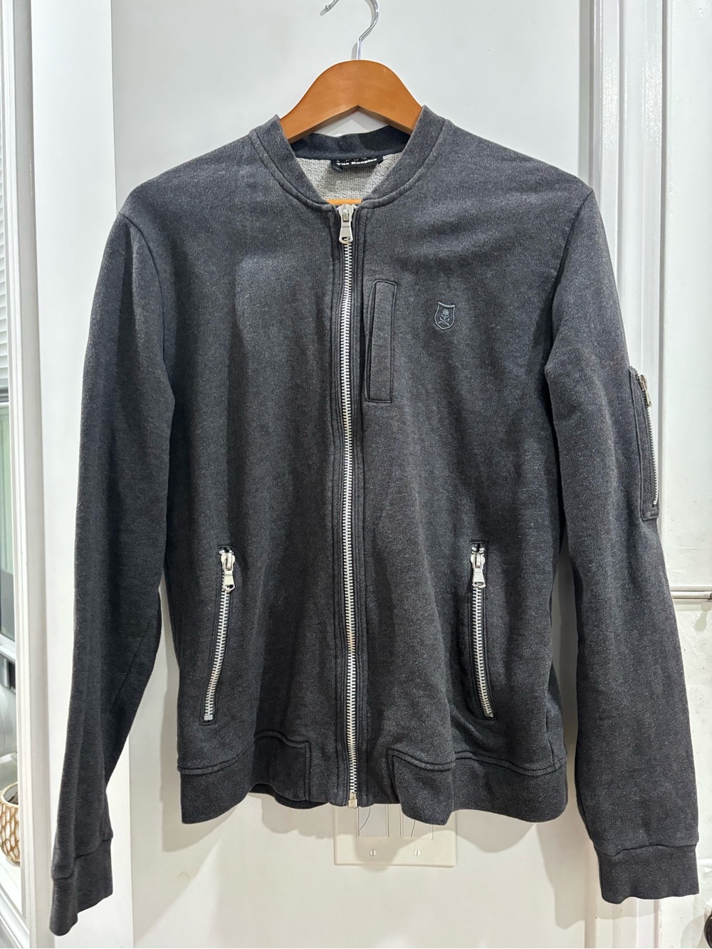 The Kooples grey cotton zip-up bomber jacket